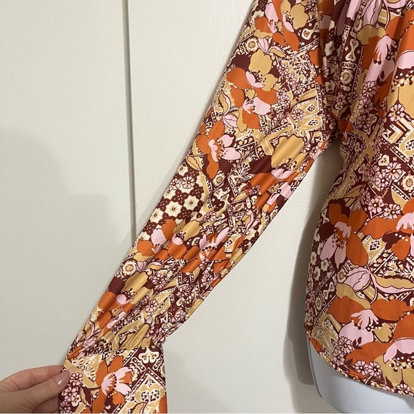 Free People Sage Floral Print U-neck Top Size L - Picture 8 of 15